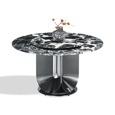 Καλή τιμή Στρογγυλή επιφάνεια τραπεζιού από πυροσυσσωματωμένο πέτρωμα, μαύρο χρώμα, τραπεζαρία από ανοξείδωτο ατσάλι με περιστρεφόμενο δίσκο σε απευθείας σύνδεση