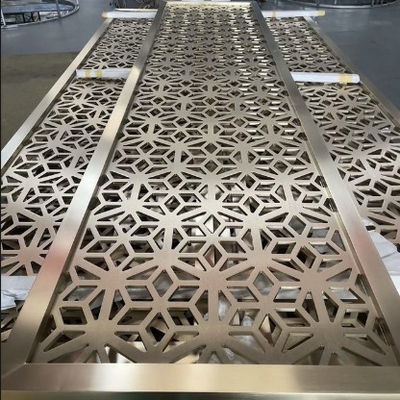 Κόψιμο με λέιζερ 3 * 10ft Jali Διακόσμηση Ξενοδοχείου Σχέδιο Οικιακά έπιπλα Χρυσή βούρτσα Ατσάλινη οθόνη