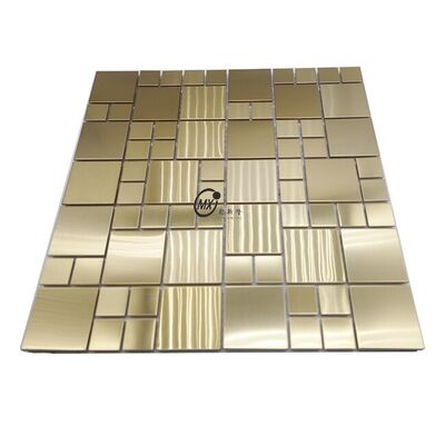 Factory Price New Design   Gold Metal   Brushed   Stainless Steel Mosaic Wall Tile For Hotel  Bar Room